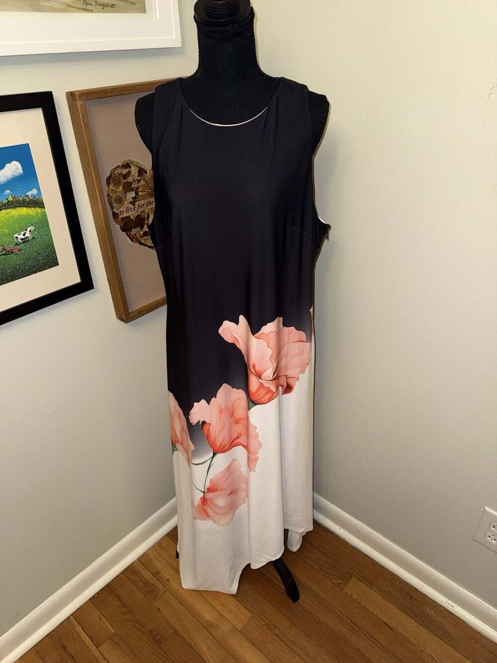NWT Cato Maxi Dress XL Extra Large Black White Floral Poppy Sleeveless Summer